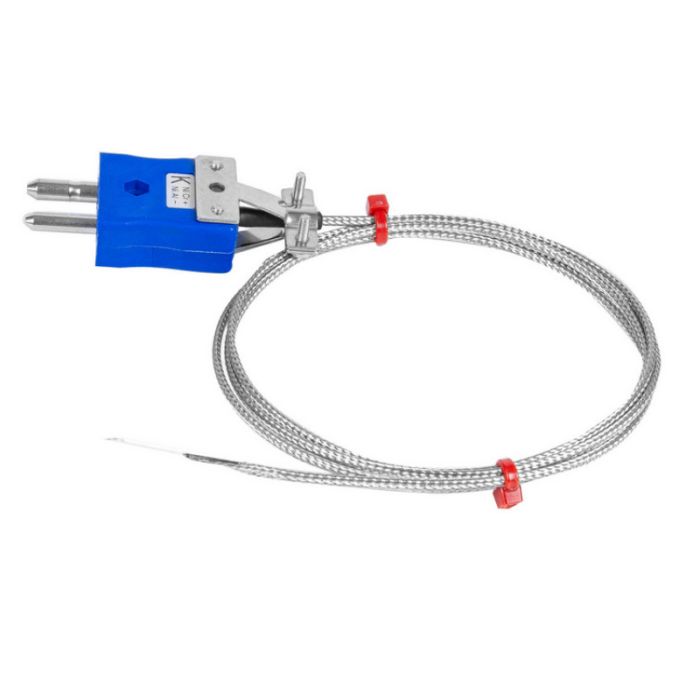 Thermocouple  lames, cble isol en fibre de verre avec sur-tresse en acier inoxydable - Type K JIS avec terminaison de fiche standard