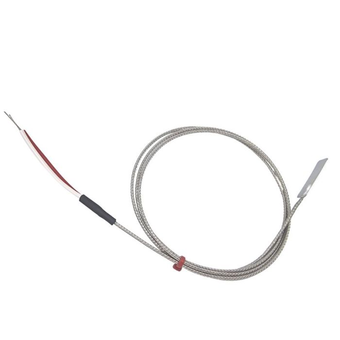 Thermocouple  lames, cble isol en fibre de verre avec sur-tresse en acier inoxydable - Type K JIS avec terminaison  queue nue