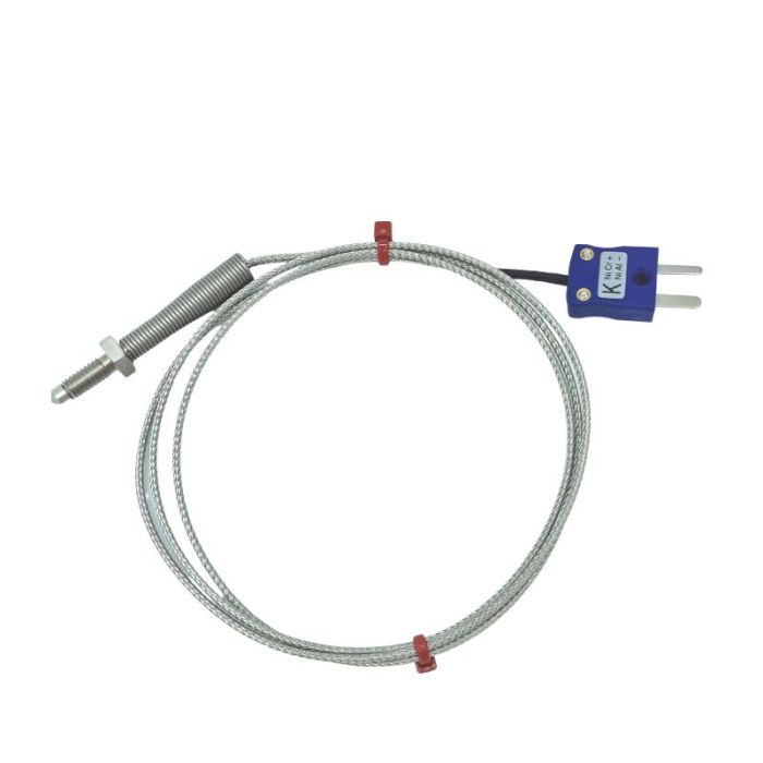 Thermocouple  buse, cble isol en fibre de verre avec sur-tresse en acier inoxydable - Type K JIS avec terminaison de fiche miniature