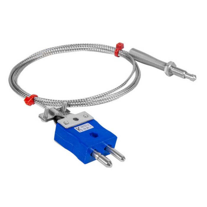 Thermocouple de buse, cble isol en fibre de verre avec sur-tresse en acier inoxydable - Type K JIS avec terminaison de fiche standard