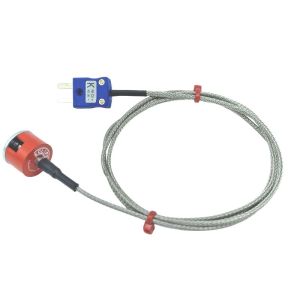 Thermocouple  aimant  bouton de traction JIS de type K 1,9 kg, cble isol PFA avec sur-tresse en acier inoxydable se terminant par une prise miniature - 1 m