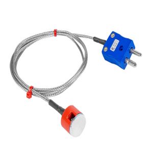 Thermocouple  aimant  bouton de traction JIS de type K 1,9 kg, cble isol PFA avec sur-tresse en acier inoxydable se terminant dans une prise standard - 1m