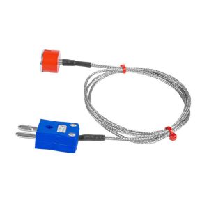 Thermocouple magntique  bouton de traction JIS Type K 1,9 kg, cble isol PFA avec sur-tresse en acier inoxydable se terminant dans une prise standard - 2 m