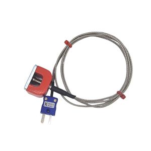 Thermocouple magntique JIS Type K 4,5 kg (fer  cheval), cble isol PFA avec sur-tresse en acier inoxydable se terminant par une prise miniature - 1 m