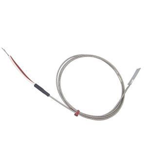 Thermocouple  lames, cble isol en fibre de verre avec sur-tresse en acier inoxydable - Type K JIS avec terminaison  queue nue - Longueur 1 m