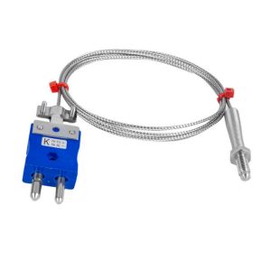 Thermocouple de buse, cble isol en fibre de verre avec sur-tresse en acier inoxydable - Type K JIS avec terminaison de fiche standard - Longueur de 2 m