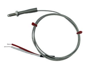 Thermocouple de buse, cble isol en fibre de verre avec sur-tresse en acier inoxydable - Type K JIS avec terminaison  queue nue - Longueur 1m