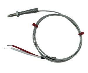 Thermocouple de buse, cble isol en fibre de verre avec sur-tresse en acier inoxydable - Type K JIS avec terminaison  queue nue - 2m de longueur