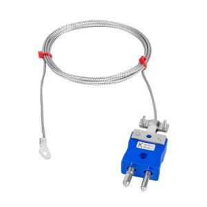 Thermocouple de rondelle, cble isol en fibre de verre avec sur-tresse en acier inoxydable - Type K JIS avec terminaison de prise standard et taille de trou de rondelle de 6,0 mm