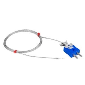 Thermocouple de rondelle, cble isol en fibre de verre avec sur-tresse en acier inoxydable - Type K JIS avec terminaison de prise standard et taille de trou de rondelle de 3,5 mm