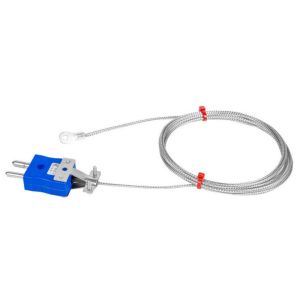 Thermocouple de rondelle, cble isol en fibre de verre avec sur-tresse en acier inoxydable - Type K JIS avec terminaison de prise standard et taille de trou de rondelle de 8,0 mm